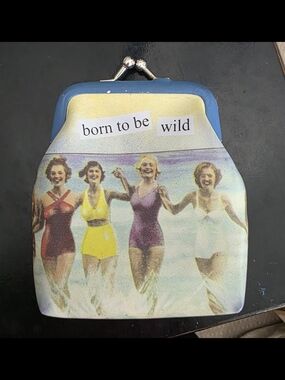 Vintage-Inspired "Born to Be Wild" Blue Frame Coin Purse